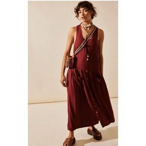 Free People Runaway With Me Easy Going Sleeveless Linen Blend Maxi Dress Small